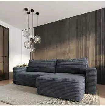 Masseno Telin Ecksofa mit Schlaffunktion, Kordstoff, grau, 280x162cm