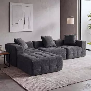 Mendler HWC-R33 Sofa 3-Sitzer Stoff 270cm dunkelgrau (122278)