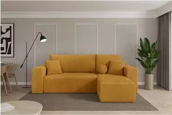 ALTDECOR SENO-L Ecksofa mit Schlaffunktion, Cord, senfgelb, 249x139cm (800002085431)