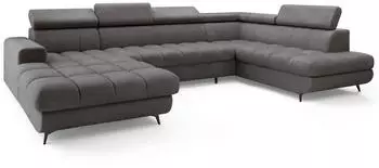 Masseno Coreno Wohnlandschaft U-Form, Boucl&eacute;-Stoff, grau, mit Schlaffunktion, 345x88x190cm