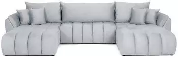 WFL GROUP Iris U Ecksofa mit Schlaffunktion & Bettkasten, hellgrau, Samt, 382x184cm (800002100813)