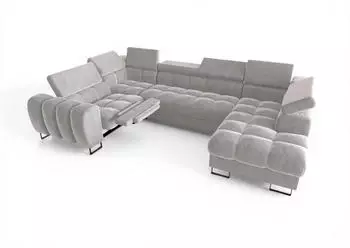 Fun M&ouml;bel BASTIEN RELAX Schlafsofa Stoff hellgrau, Ottomane rechts