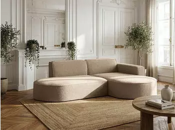 WFL GROUP Hana Ecksofa L-Form 3-Sitzer, Boucl&eacute;, dunkelbeige (800002100716)