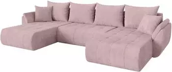 ALTDECOR Toko-U Wohnlandschaft U-Form mit Schlaffunktion & Bettkasten, Cord, rosa, 378x194x86cm (800002084605)