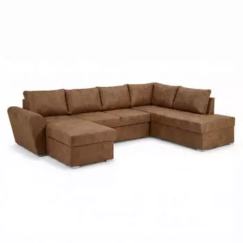 ebuy24 Stefan U-Schlafsofa mit Chaiselongue links, Kunstleder, braun