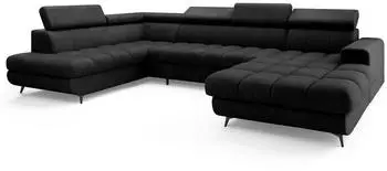 Masseno Coreno Wohnlandschaft U-Form, Boucl&eacute;-Stoff, schwarz, mit Schlaffunktion, 345x88x190cm