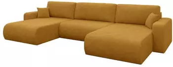 ALTDECOR Bery-U Wohnlandschaft U-Form mit Schlaffunktion & Bettkasten, Cord senfgelb, 377x193x88cm (800002085807)