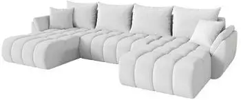 ALTDECOR TOKO-U-v1 Wohnlandschaft U-Form mit Schlaffunktion, Boucl&eacute;, wei&szlig; (800002085985)