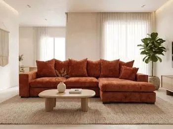WFL GROUP Dahlia Ecksofa L-Form mit Schlaffunktion & Bettkasten, Chenille terrakotta (800002100955)