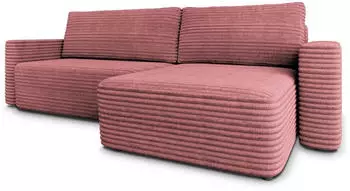Masseno Ecksofa TELIN mit Schlaffunktion, Kordstoff, rosa, 280x162cm (TILIA 62)