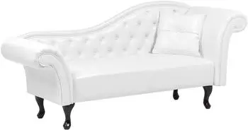 Beliani Chaiselongue rechtsseitig, Kunstleder, wei&szlig;, Chesterfield-Stil