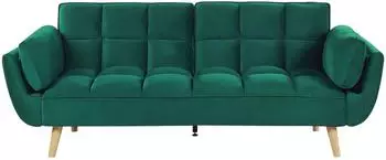 Beliani Asby Schlafsofa 3-Sitzer, Samtstoff, gr&uuml;n (Asby)