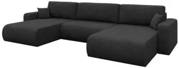 ALTDECOR Bery-U Wohnlandschaft U-Form mit Schlaffunktion, Velours, schwarz, 377x193x88cm (800002085825)