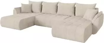 ALTDECOR Toko-U Wohnlandschaft U-Form mit Schlaffunktion & Bettkasten, beige Cord, 378x194x86cm (800002084609)