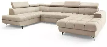 Masseno Coreno Wohnlandschaft U-Form Boucl&eacute;-Stoff, creme, 345x88x190cm (QUELLE 02)