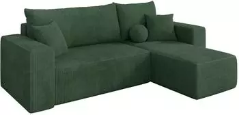 ALTDECOR SENO-L Ecksofa mit Schlaffunktion, Cord, dunkelgr&uuml;n, 249x139x85cm