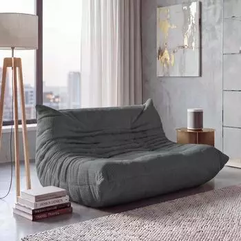 Mendler HWC-R34 2-Sitzer Sofa Cord 138cm, dunkelgrau (123927)