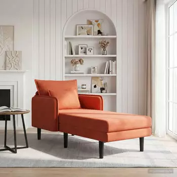 vidaXL Gro&szlig;e Chaiselongue Rot-Orange Cordstoff