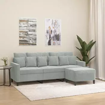 vidaXL 3-Sitzer-Sofa mit Hocker Hellgrau 180 cm Samt (3201107)