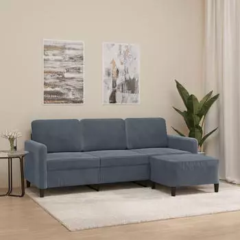 vidaXL 3-Sitzer-Sofa mit Hocker Dunkelgrau 180 cm Samt (3201175)
