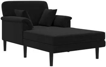 vidaXL Chaiselongue Samt, schwarz, mit Kissen und Holzf&uuml;&szlig;en