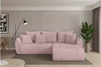 ALTDECOR TOKO-L Ecksofa mit Schlaffunktion, Cord, rosa, 277x194x86cm