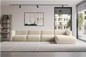 ALTDECOR MIRA-L3 Ecksofa L-Form, Velours, creme, 409x179x70cm (800002003603)