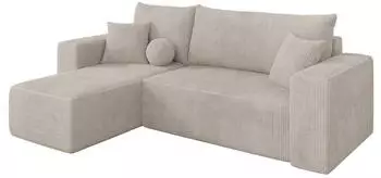ALTDECOR SENO-L Ecksofa mit Schlaffunktion, Cord, creme, 249x139x85cm