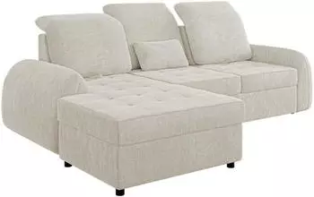 Mirjan24 Soreno Eckschlafsofa L-Form links, creme, mit Bettkasten (800002107626)