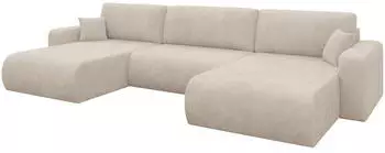 ALTDECOR BERY-U Wohnlandschaft U-Form mit Schlaffunktion & Bettkasten, beige Cord, 377x193x88cm (800002085783)