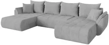 ALTDECOR Toko-U Wohnlandschaft U-Form mit Schlaffunktion und Bettkasten, Cord grau, 378x194x86cm (800002084608)
