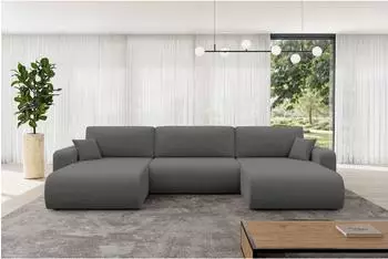 ALTDECOR Bery-U Wohnlandschaft U-Form mit Schlaffunktion, Boucl&eacute;, grau, 377x193x88cm