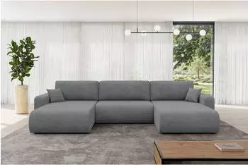ALTDECOR Bery-U Wohnlandschaft U-Form mit Schlaffunktion, Velours grau, 377x193x88cm (800002085846)