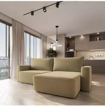 Masseno Belise Ecksofa L-Form, Velours, currygelb, mit Schlaffunktion (CASTEL 48)