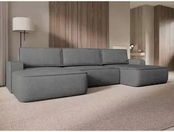 Mirjan24 Mono U Wohnlandschaft mit Schlaffunktion und Bettkasten, U-Form, grau