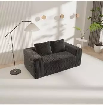 OKWISH 2-Sitzer Bodensofa Cordstoff, schwarz, montagefrei