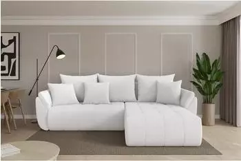 ALTDECOR TOKO-L Ecksofa mit Schlaffunktion, Boucl&eacute;, wei&szlig;, 277x194x86cm