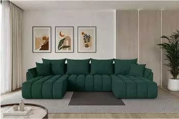 ALTDECOR TOKO-U-v1 Wohnlandschaft U-Form Velours gr&uuml;n 378x194x86cm (800002085993)