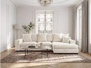 WFL GROUP Dahlia Ecksofa L-Form mit Schlaffunktion & Bettkasten, Chenille creme (800002100958)