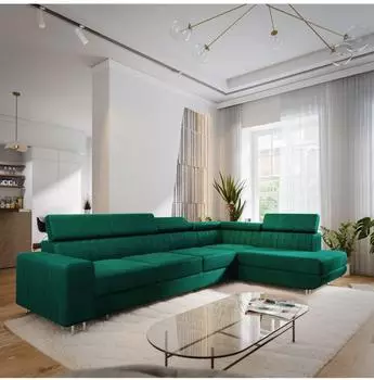 Masseno Hestion Ecksofa L-Form Velours gr&uuml;n mit Schlaffunktion (800002130379)