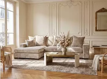 WFL GROUP Dahlia Ecksofa L-Form Schlaffunktion Bettkasten, Chenille beige (800002100960)