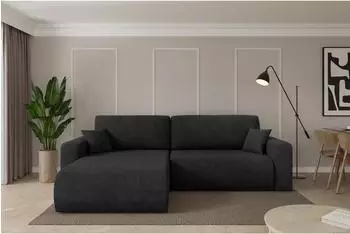 ALTDECOR BERY-L Ecksofa mit Schlaffunktion Velours, schwarz, 276x193x88cm (800002085641)