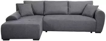 Beautysofa Dallas Eckschlafsofa L-Form mit Bettkasten, Velour, dunkelgrau, Ottomane links, 255x175cm (800001979192)