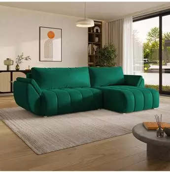 Masseno OLSI Ecksofa L-Form, gr&uuml;ner Velours, Schlaffunktion, 285x148cm (800001819401)