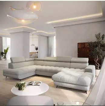 Masseno Coreno Wohnlandschaft U-Form, Boucl&eacute;-Stoff, hellgrau, Schlaffunktion (800001667959)