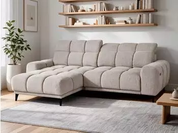 Beautysofa Marco Mini Ecksofa L-Form links, Chenille beige, elektrische Sitztiefenverstellung (800002102731)