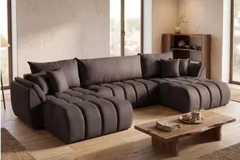 WFL GROUP Iris U Ecksofa mit Schlaffunktion & Bettkasten, Samt, braun, 382x184cm (800002100809)