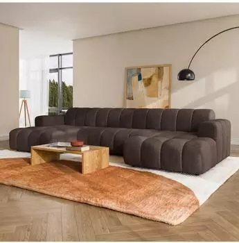 Masseno AENIS Ecksofa U-Form, Strukturstoff braun, 398x85x165cm (800002130535)