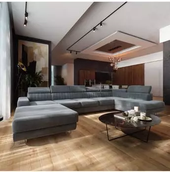 Masseno Gaian Wohnlandschaft U-Form Velours grau mit Schlaffunktion