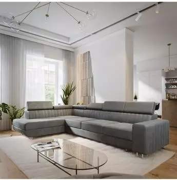 Masseno Hestion Ecksofa L-Form Velours grau mit Schlaffunktion (800002130754)
